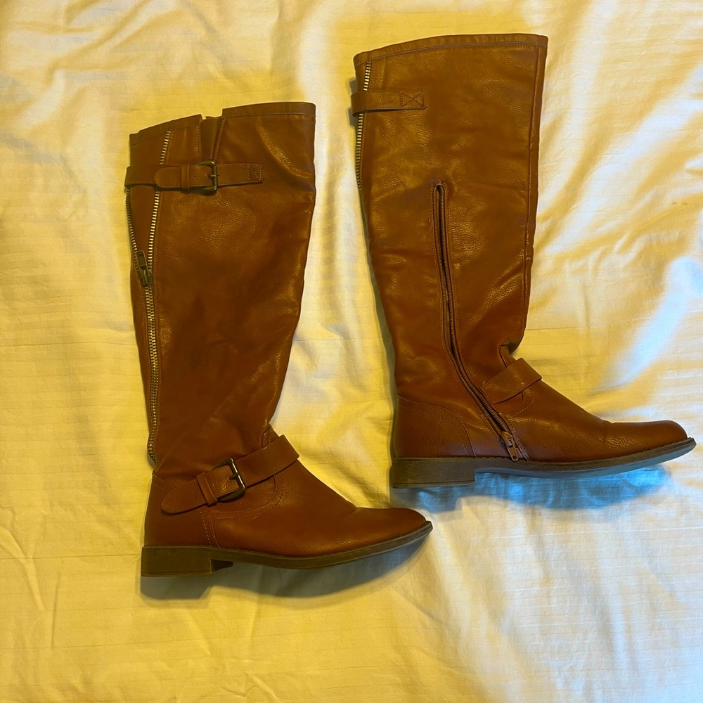 Tan above knee boots